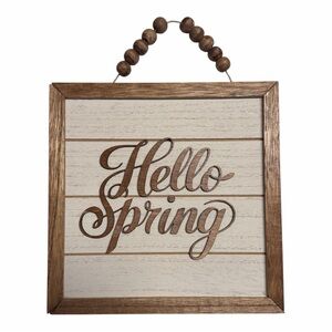 Wooden 'Hello Spring' Beaded Wall Decor Farmhouse Style